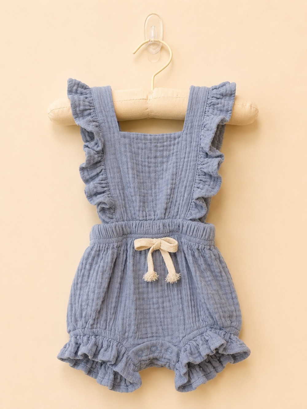 Soft Blue Ruffle Muslin Romper for Kids
